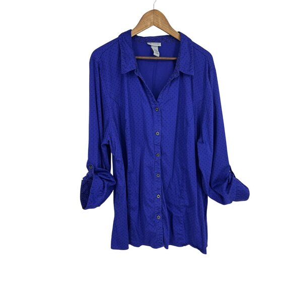 Catherines Womens Button-Up Blue Polka Dot Shirt Size 4X 30/32W - Picture 6 of 9